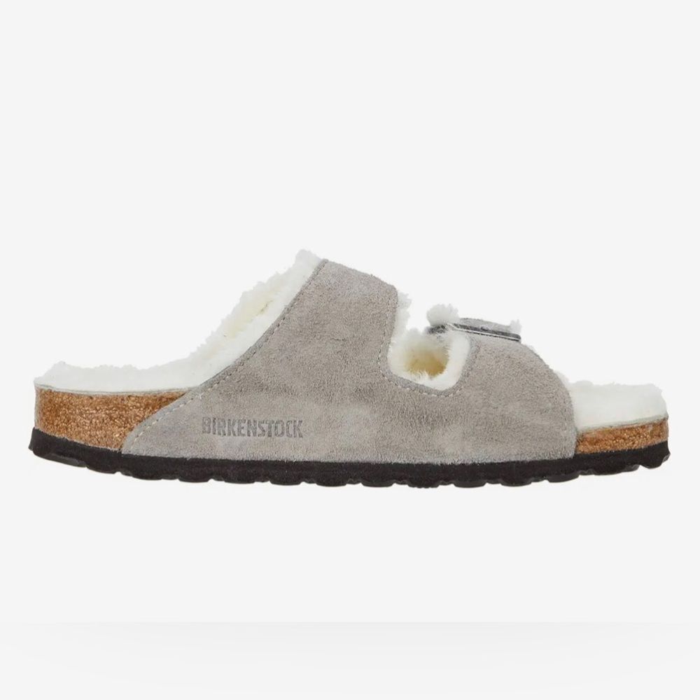 Birkenstock Arizona Shearling slide sandals featuring grey suede Size 40 (9-9.5) - Picture 3 of 16